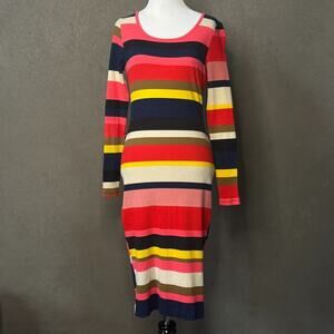 Plenty by Tracy Reese Womens Small Striped Ribbed Long Sleeve Sheath Dress Multi